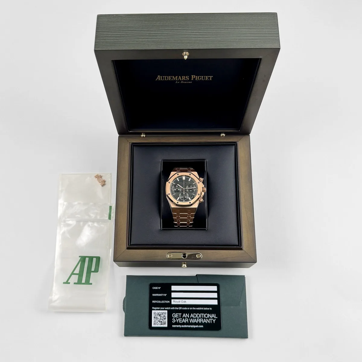 Audemars Piguet Royal Oak Super Clone 26240OR.OO.1320OR.04 Chronograph '50th Anniversary' Rose Gold Khaki Green Dial (2022) Swiss 3285 Movement — photo 12 of 12