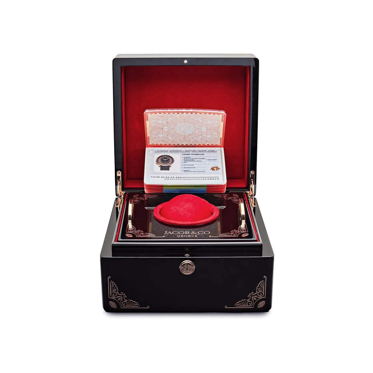 Jacob & Co. 'The Casino Tourbillon' CA100.40.AA.AA.ABALA Rose Gold Black Onyx Dial Limited Edition — photo 8 of 9