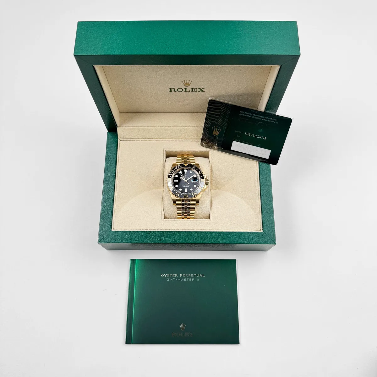 Rolex GMT-Master II 3285 V3 – Swiss Super Clone 126718GRNR Yellow Gold Black Dial Jubilee (2023) — photo 12 of 12